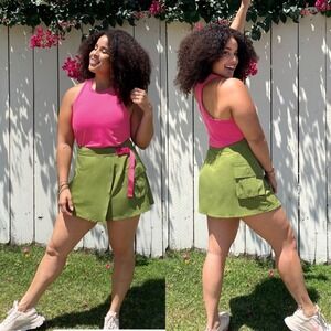 NWT Fabletics Jillian Wrap Skirt Adjustable Waist Belt Snap Cargo Pockets Sz M